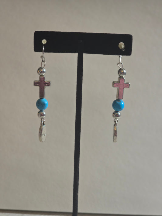 Cross earring with Dark Turquoise